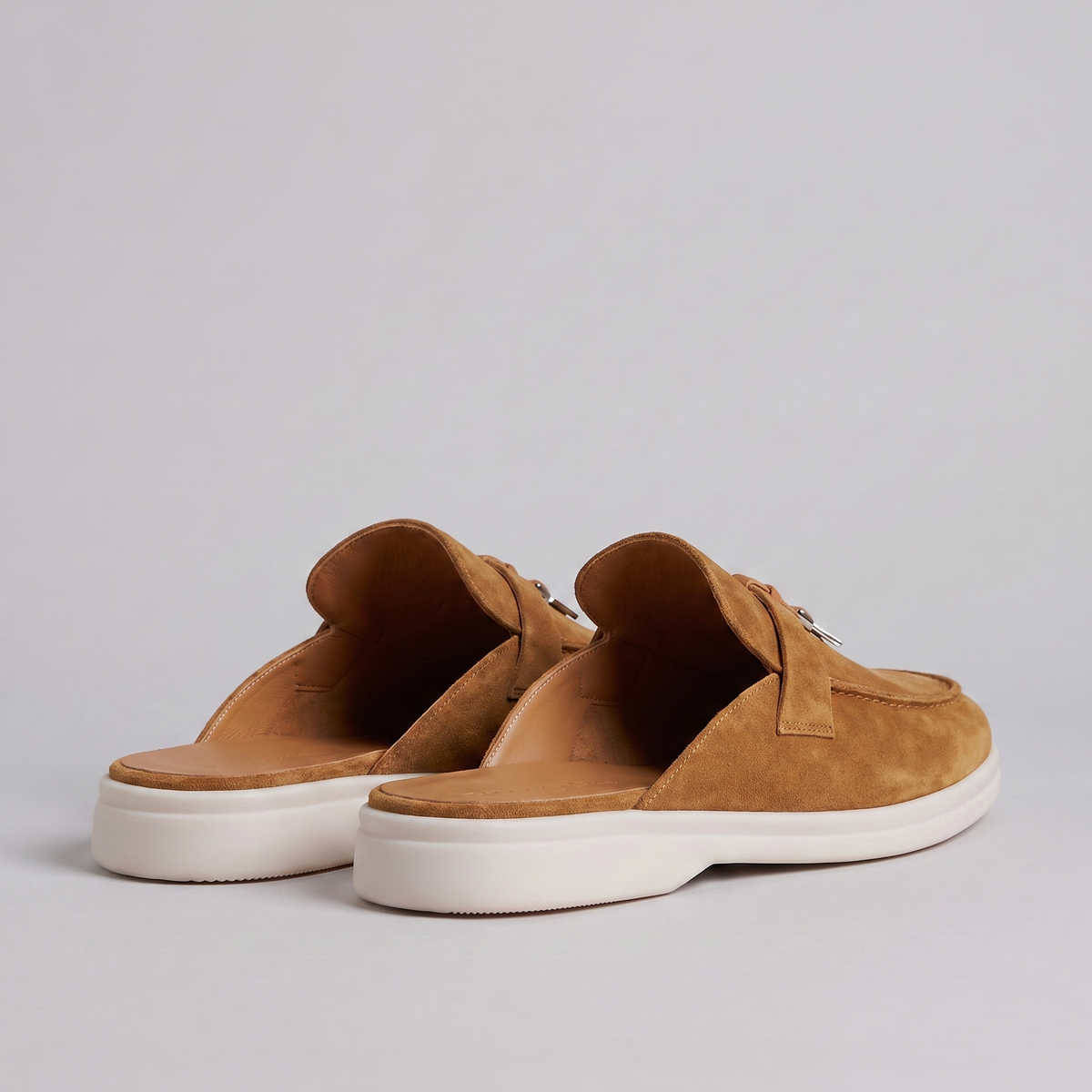 Suede Loafer Mules Heren Metal Buckle Open Heel Casual