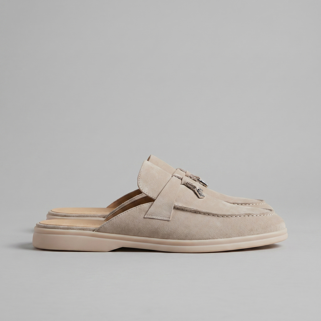 Suede Loafer Mules Heren Metal Buckle Open Heel Casual