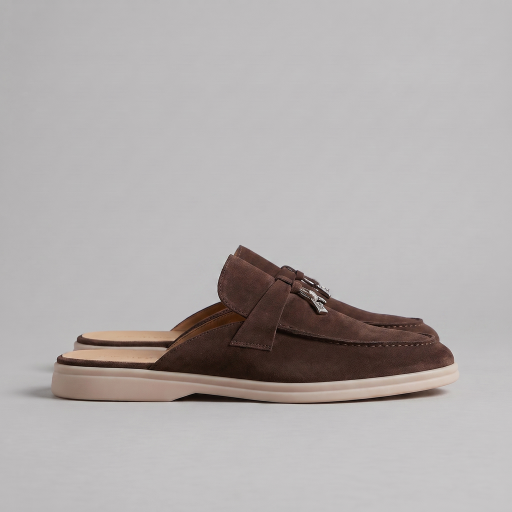 Suede Loafer Mules Heren Metal Buckle Open Heel Casual