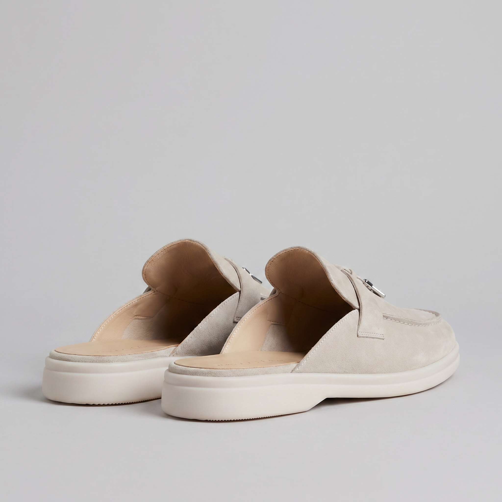 Suede Loafer Mules Heren Metal Buckle Open Heel Casual