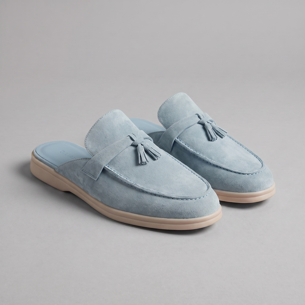 Suede Loafer Mules Heren Metal Buckle Open Heel Casual