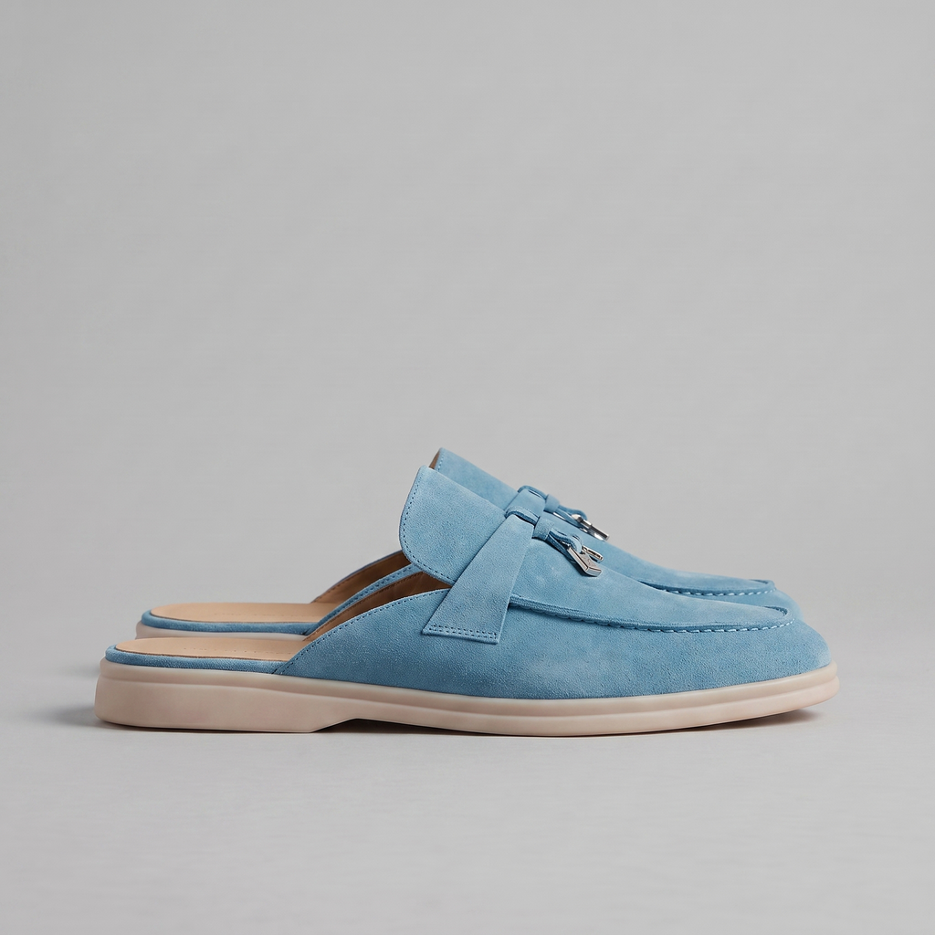 Suede Loafer Mules Heren Metal Buckle Open Heel Casual