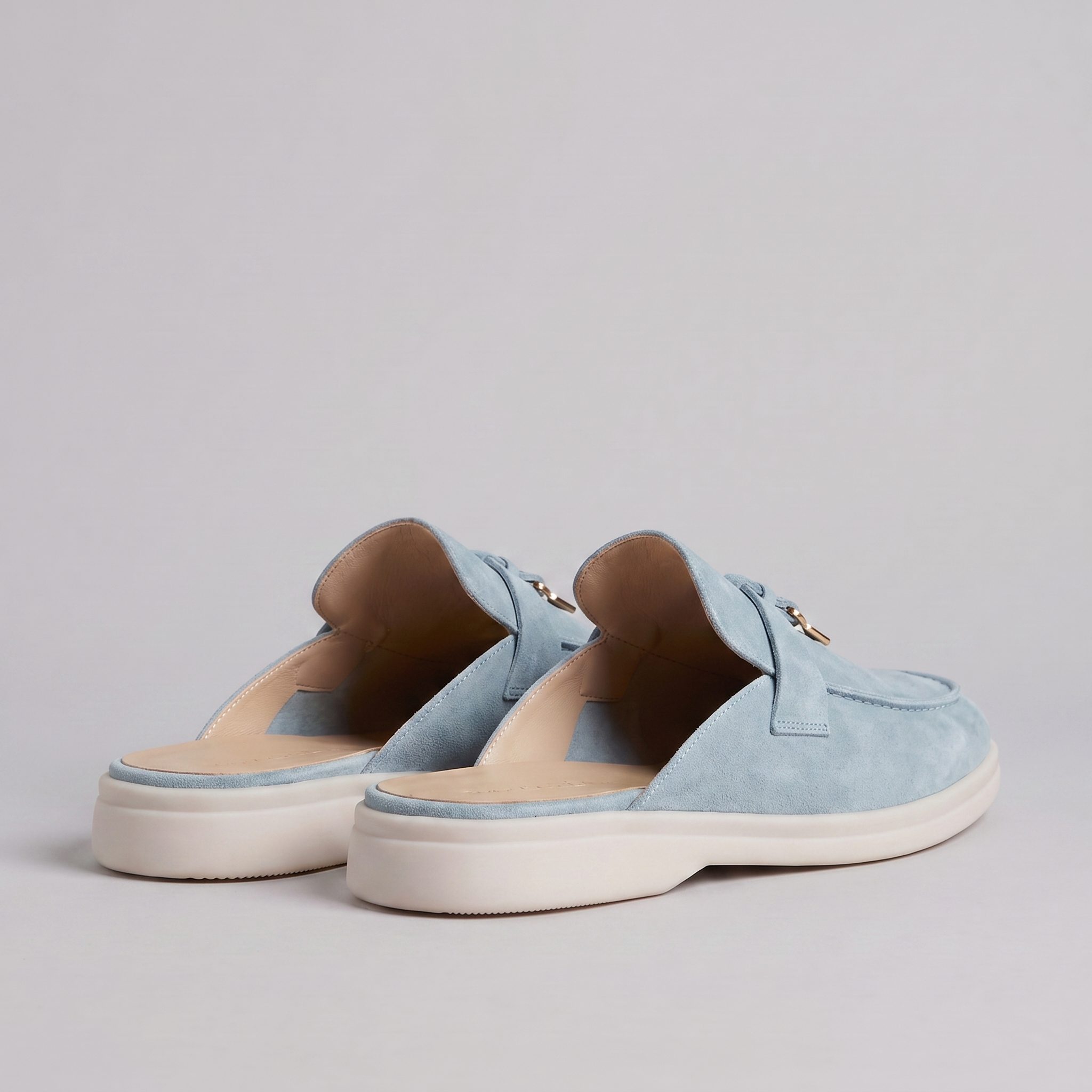 Suede Loafer Mules Heren Metal Buckle Open Heel Casual